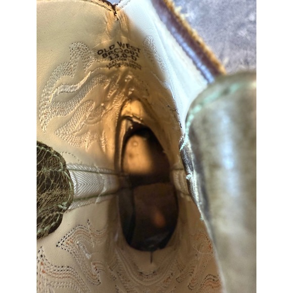 13 boys Old West Kids Square Toe Cowboy Boots Brown Leather Western Style - Picture 9 of 11